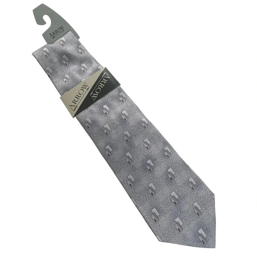 ARROW Silk Neck Tie Mens Silver Gray Jacquard Geometric Classic Formal New‎